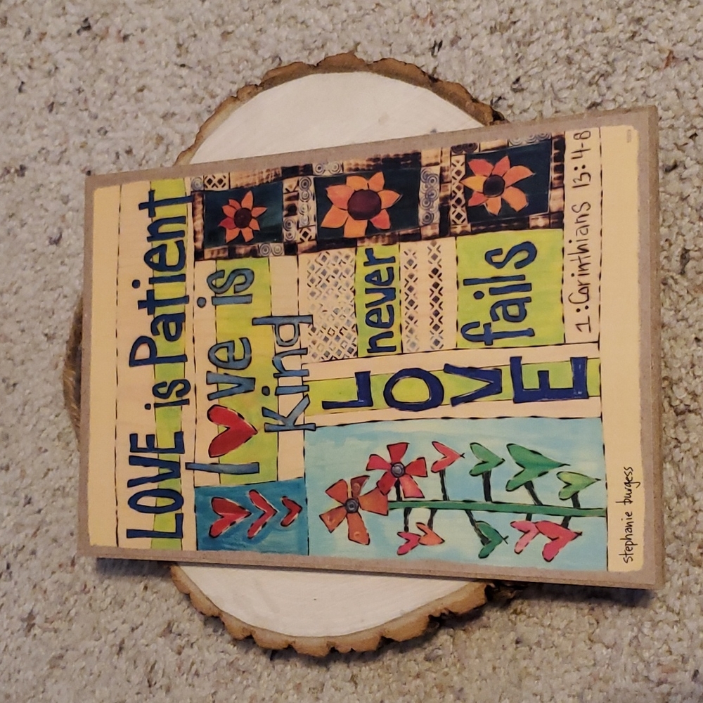 SJT Enterprises Love & Laughter Wooden Signs "Love is Patient" Stephanie Burgess
